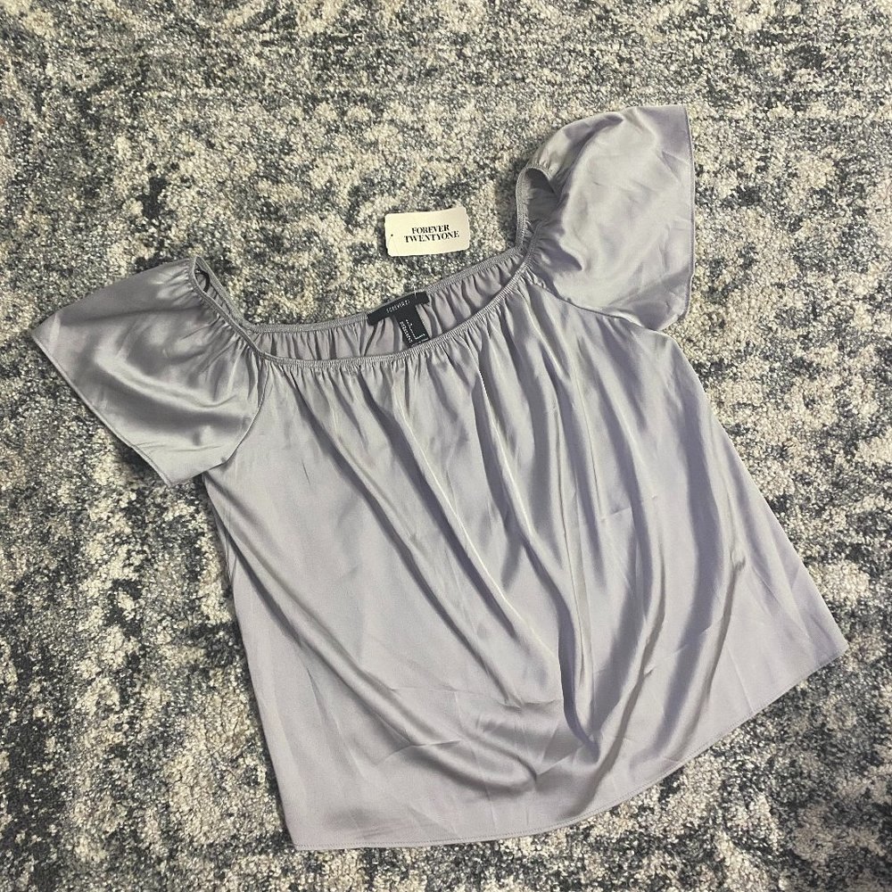 Forever 21 Silky Silver Off The Shoulder Top S